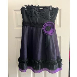 Nanette Lepore Strapless Silk Purple and Black Chiffon Dress size 8